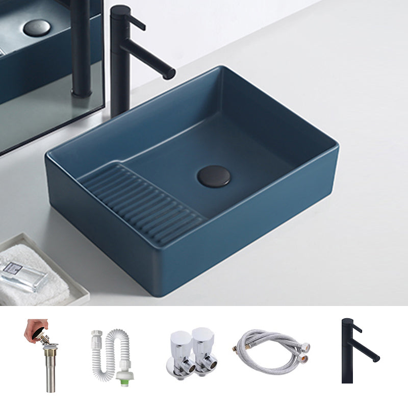 Rectangular Trough Bathroom Sink Modern Trough Bathroom Sink 19.7"L x 14.6"W x 5.3"H Navy Blue Sink with Faucet Clearhalo 'Bathroom Remodel & Bathroom Fixtures' 'Bathroom Sinks & Faucet Components' 'Bathroom Sinks' 'bathroom_sink' 'Home Improvement' 'home_improvement' 'home_improvement_bathroom_sink' 6643997