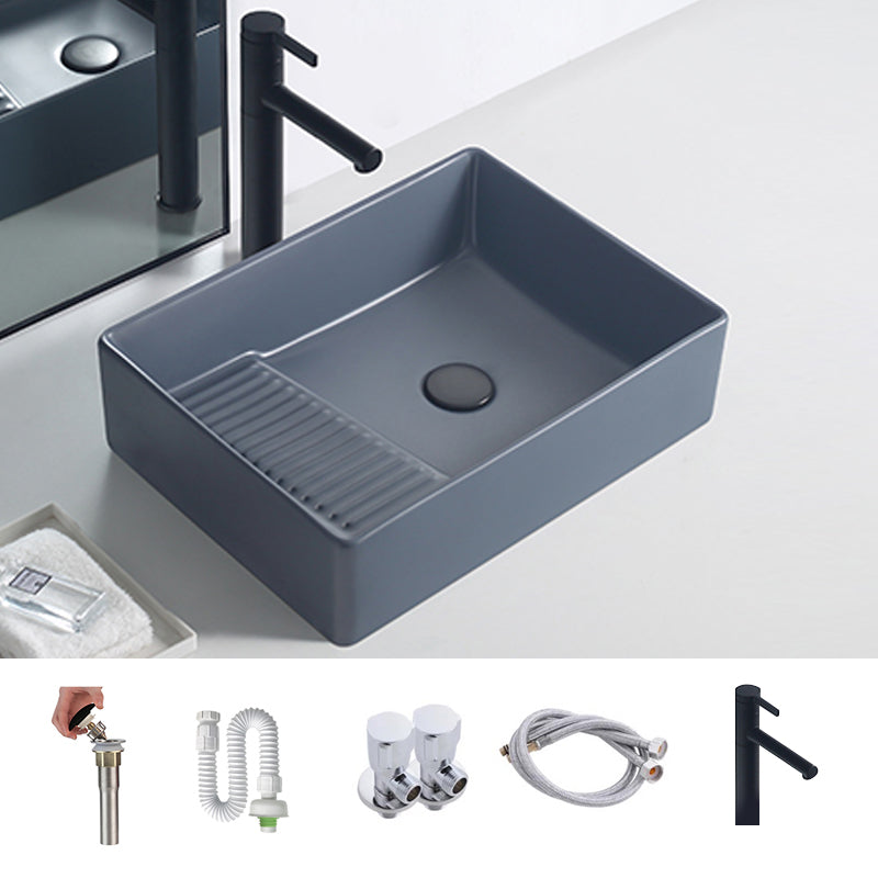 Rectangular Trough Bathroom Sink Modern Trough Bathroom Sink 19.7"L x 14.6"W x 5.3"H Grey Sink with Faucet Clearhalo 'Bathroom Remodel & Bathroom Fixtures' 'Bathroom Sinks & Faucet Components' 'Bathroom Sinks' 'bathroom_sink' 'Home Improvement' 'home_improvement' 'home_improvement_bathroom_sink' 6644000