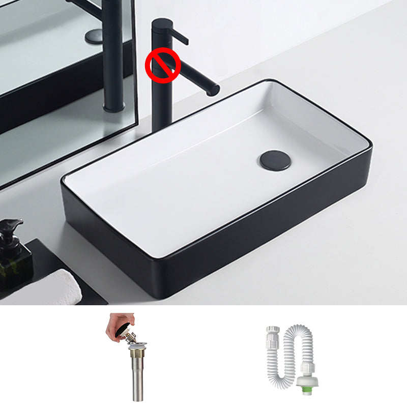 Modern Porcelain Trough Sink White Trough Sink With Basin, and Faucet 24"L x 14"W x 4"H Black White Sink Clearhalo 'Bathroom Remodel & Bathroom Fixtures' 'Bathroom Sinks & Faucet Components' 'Bathroom Sinks' 'bathroom_sink' 'Home Improvement' 'home_improvement' 'home_improvement_bathroom_sink' 6644025
