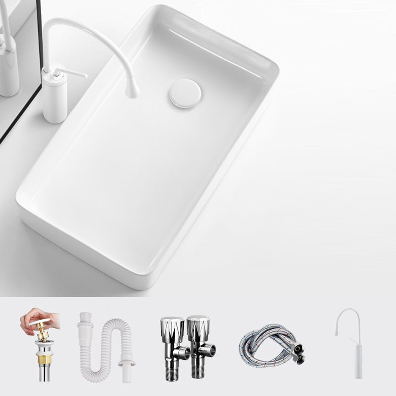 Modern Bathroom Sink Specialty Porcelain Shut-Off Valve Included Vessel Lavatory Sink 24"L x 14"W x 4"H Gooseneck Faucet Sink with Faucet Clearhalo 'Bathroom Remodel & Bathroom Fixtures' 'Bathroom Sinks & Faucet Components' 'Bathroom Sinks' 'bathroom_sink' 'Home Improvement' 'home_improvement' 'home_improvement_bathroom_sink' 6644059