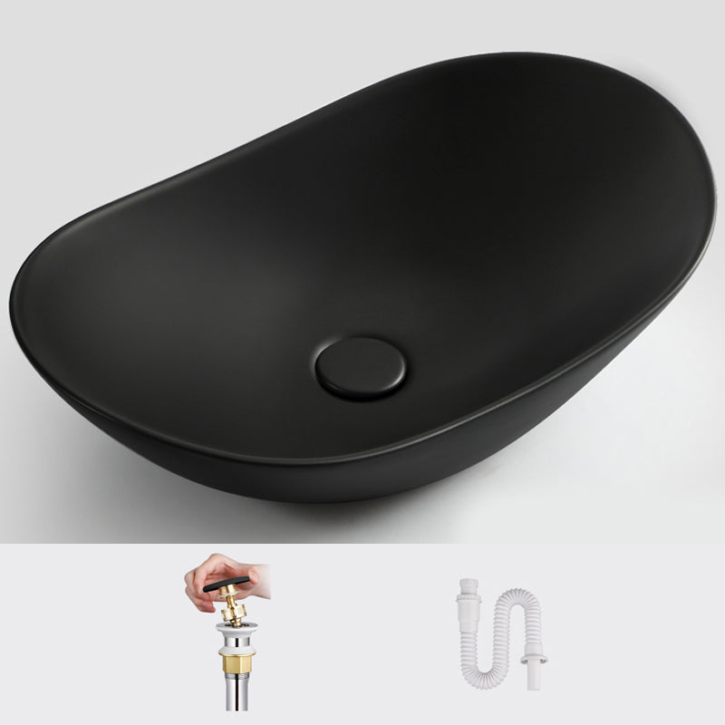 Modern Vessel Bathroom Sink Oval Porcelain with Pop-Up Drain Vessel Lavatory Sink 24"L x 14.2"W x 6.3"H Black None Clearhalo 'Bathroom Remodel & Bathroom Fixtures' 'Bathroom Sinks & Faucet Components' 'Bathroom Sinks' 'bathroom_sink' 'Home Improvement' 'home_improvement' 'home_improvement_bathroom_sink' 6644088