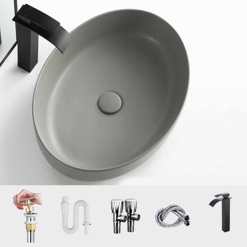 Modern Vessel Bathroom Sink Porcelain Specialty Shut-Off Valve Included Basin Sink 21"L x 16"W x 5"H Stainless Steel Elbow Faucet Sink with Faucet Clearhalo 'Bathroom Remodel & Bathroom Fixtures' 'Bathroom Sinks & Faucet Components' 'Bathroom Sinks' 'bathroom_sink' 'Home Improvement' 'home_improvement' 'home_improvement_bathroom_sink' 6644154