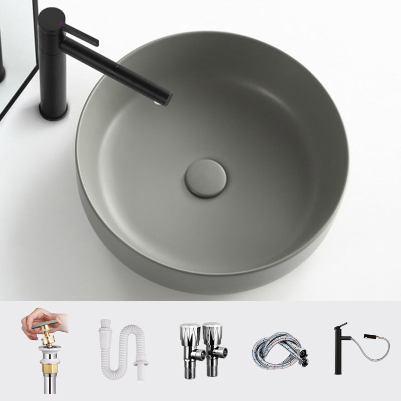 Modern Vessel Bathroom Sink Porcelain Specialty Shut-Off Valve Included Basin Sink 18"L x 18"W x 5"H Pull Out Faucet Sink with Faucet Clearhalo 'Bathroom Remodel & Bathroom Fixtures' 'Bathroom Sinks & Faucet Components' 'Bathroom Sinks' 'bathroom_sink' 'Home Improvement' 'home_improvement' 'home_improvement_bathroom_sink' 6644161