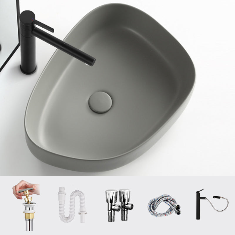 Modern Vessel Bathroom Sink Porcelain Specialty Shut-Off Valve Included Basin Sink 22"L x 17"W x 6"H Pull Out Faucet Sink with Faucet Clearhalo 'Bathroom Remodel & Bathroom Fixtures' 'Bathroom Sinks & Faucet Components' 'Bathroom Sinks' 'bathroom_sink' 'Home Improvement' 'home_improvement' 'home_improvement_bathroom_sink' 6644173