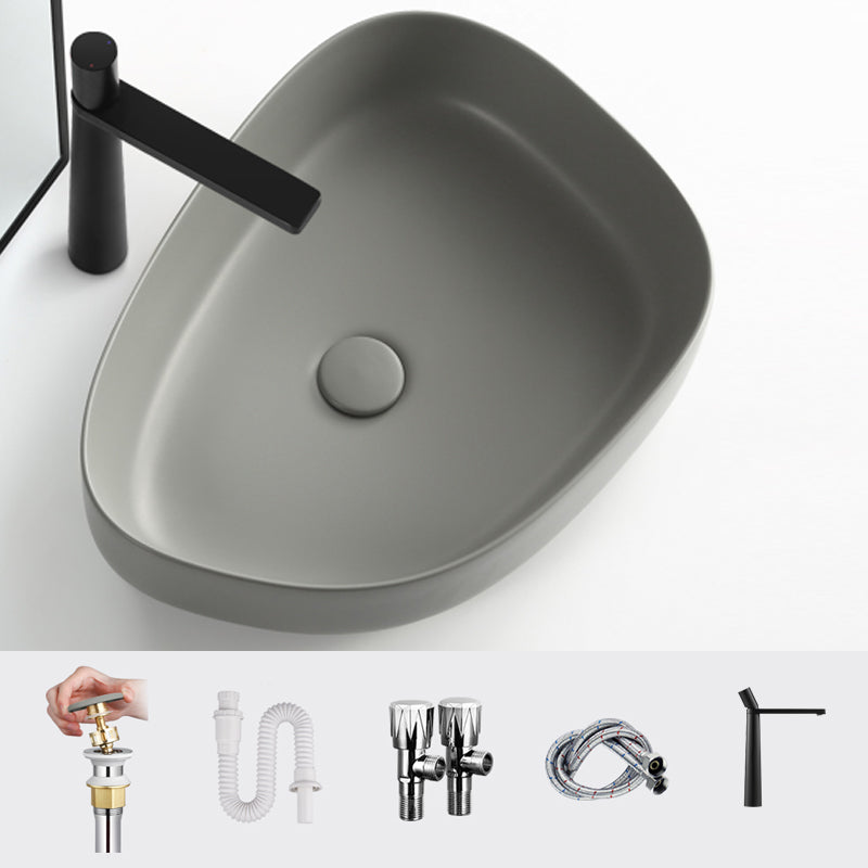 Modern Vessel Bathroom Sink Porcelain Specialty Shut-Off Valve Included Basin Sink 22"L x 17"W x 6"H Straight Faucet Sink with Faucet Clearhalo 'Bathroom Remodel & Bathroom Fixtures' 'Bathroom Sinks & Faucet Components' 'Bathroom Sinks' 'bathroom_sink' 'Home Improvement' 'home_improvement' 'home_improvement_bathroom_sink' 6644178