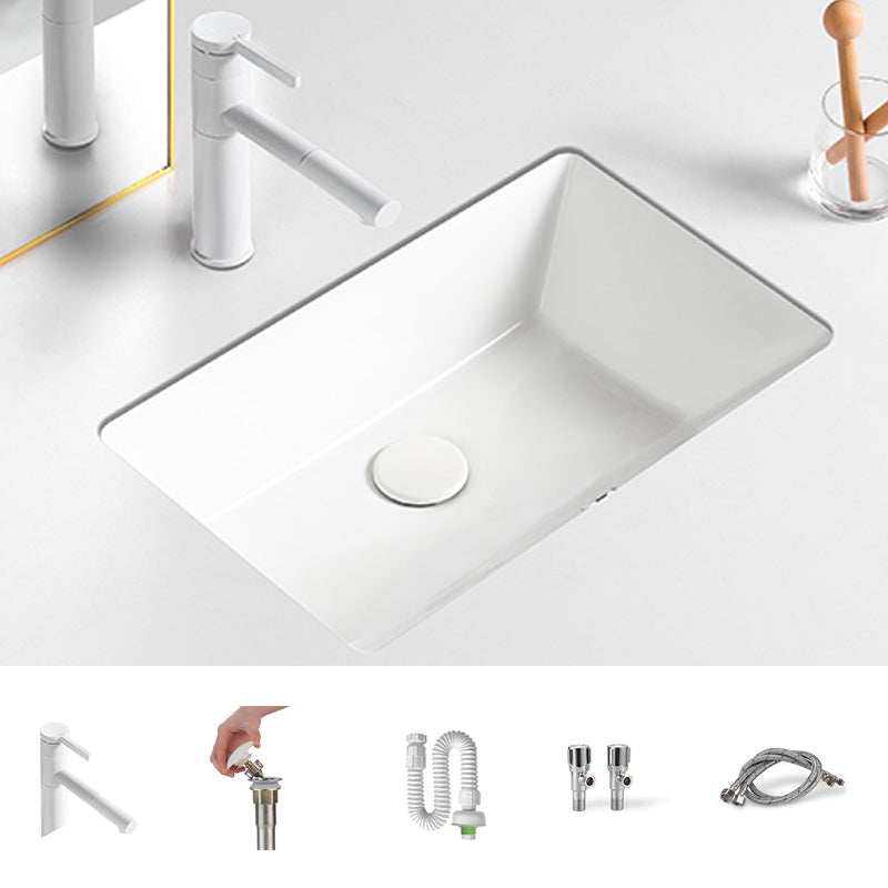 Modern White Undermount Bathroom Sink Porcelain Undermount Bathroom Sink 19"L x 11"W x 5"H Sink with Faucet Clearhalo 'Bathroom Remodel & Bathroom Fixtures' 'Bathroom Sinks & Faucet Components' 'Bathroom Sinks' 'bathroom_sink' 'Home Improvement' 'home_improvement' 'home_improvement_bathroom_sink' 6644207