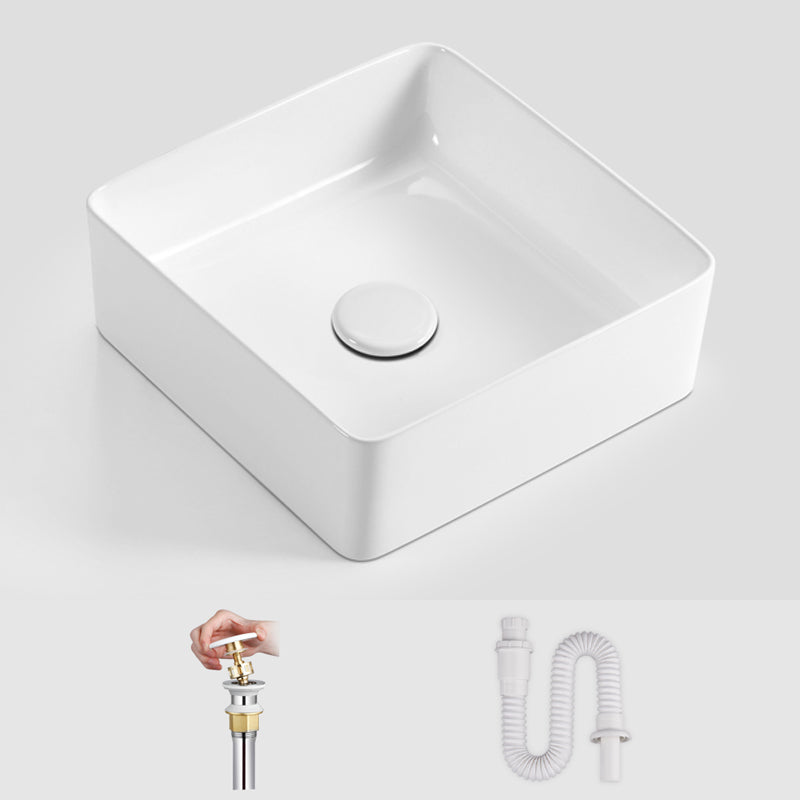 Modern Vessel Bathroom Sink Square Porcelain with Pop-Up Drain Wash Stand 11.8"L x 11.8"W x 4.7"H None Sink Clearhalo 'Bathroom Remodel & Bathroom Fixtures' 'Bathroom Sinks & Faucet Components' 'Bathroom Sinks' 'bathroom_sink' 'Home Improvement' 'home_improvement' 'home_improvement_bathroom_sink' 6644234