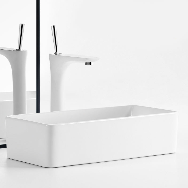 Modern Vessel Bathroom Sink Square Porcelain with Pop-Up Drain Wash Stand 19"L x 13"W x 5"H Straight Faucet Sink with Faucet Clearhalo 'Bathroom Remodel & Bathroom Fixtures' 'Bathroom Sinks & Faucet Components' 'Bathroom Sinks' 'bathroom_sink' 'Home Improvement' 'home_improvement' 'home_improvement_bathroom_sink' 6644235