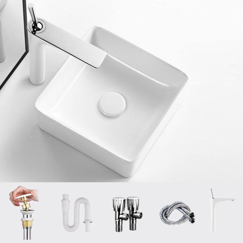 Modern Vessel Bathroom Sink Square Porcelain with Pop-Up Drain Wash Stand 11.8"L x 11.8"W x 4.7"H Straight Faucet Sink with Faucet Clearhalo 'Bathroom Remodel & Bathroom Fixtures' 'Bathroom Sinks & Faucet Components' 'Bathroom Sinks' 'bathroom_sink' 'Home Improvement' 'home_improvement' 'home_improvement_bathroom_sink' 6644236