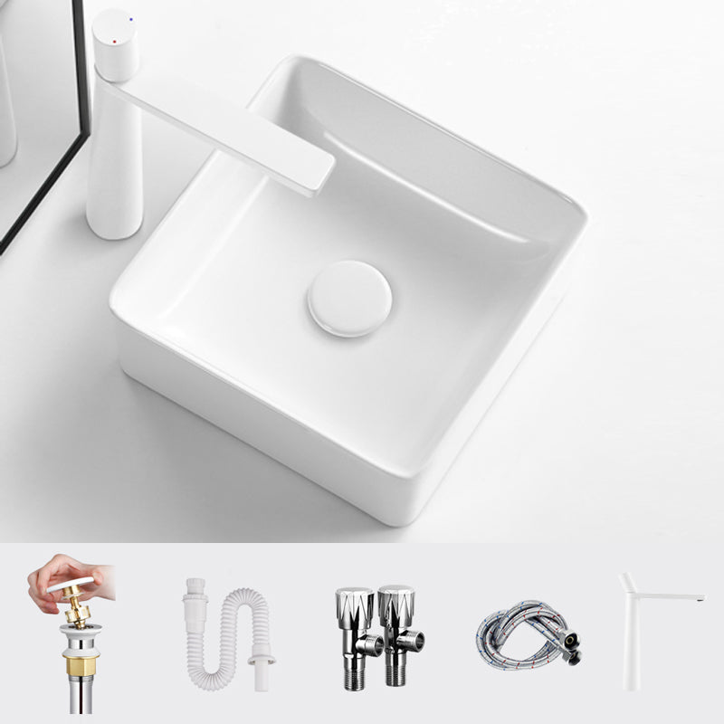 Modern Vessel Bathroom Sink Square Porcelain with Pop-Up Drain Wash Stand 11.8"L x 11.8"W x 4.7"H Round Faucet Sink with Faucet Clearhalo 'Bathroom Remodel & Bathroom Fixtures' 'Bathroom Sinks & Faucet Components' 'Bathroom Sinks' 'bathroom_sink' 'Home Improvement' 'home_improvement' 'home_improvement_bathroom_sink' 6644238