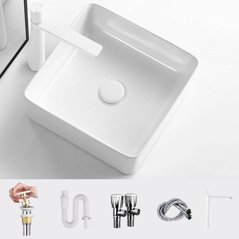 Modern Vessel Bathroom Sink Square Porcelain with Pop-Up Drain Wash Stand 14"L x 14"W x 5"H Round Faucet Sink with Faucet Clearhalo 'Bathroom Remodel & Bathroom Fixtures' 'Bathroom Sinks & Faucet Components' 'Bathroom Sinks' 'bathroom_sink' 'Home Improvement' 'home_improvement' 'home_improvement_bathroom_sink' 6644245