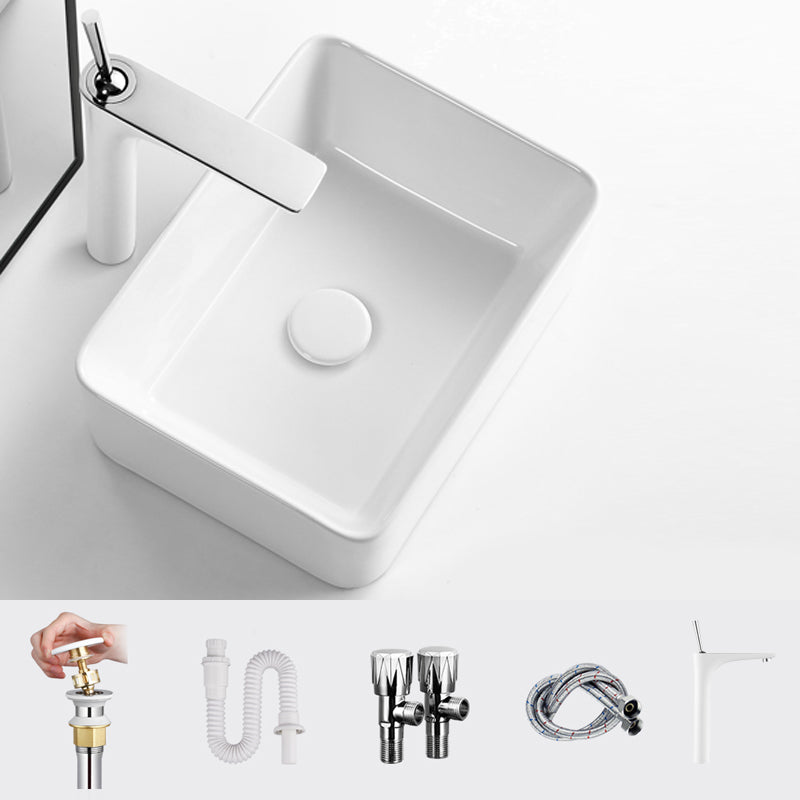 Modern Vessel Bathroom Sink Square Porcelain with Pop-Up Drain Wash Stand 16"L x 12"W x 5"H Straight Faucet Sink with Faucet Clearhalo 'Bathroom Remodel & Bathroom Fixtures' 'Bathroom Sinks & Faucet Components' 'Bathroom Sinks' 'bathroom_sink' 'Home Improvement' 'home_improvement' 'home_improvement_bathroom_sink' 6644251