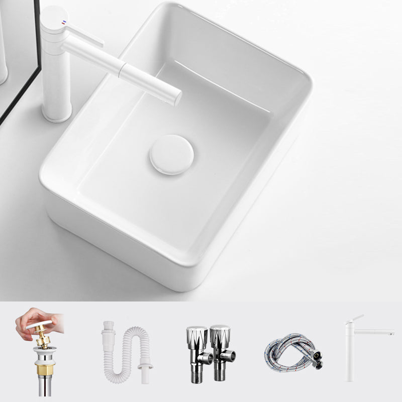 Modern Vessel Bathroom Sink Square Porcelain with Pop-Up Drain Wash Stand 16"L x 12"W x 5"H Swivel Spout Sink with Faucet Clearhalo 'Bathroom Remodel & Bathroom Fixtures' 'Bathroom Sinks & Faucet Components' 'Bathroom Sinks' 'bathroom_sink' 'Home Improvement' 'home_improvement' 'home_improvement_bathroom_sink' 6644254