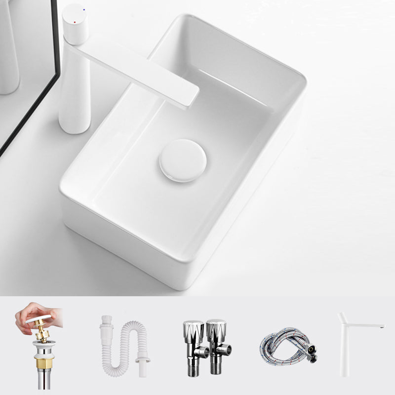 Modern Vessel Bathroom Sink Square Porcelain with Pop-Up Drain Wash Stand 14"L x 9"W x 5"H Round Faucet Sink with Faucet Clearhalo 'Bathroom Remodel & Bathroom Fixtures' 'Bathroom Sinks & Faucet Components' 'Bathroom Sinks' 'bathroom_sink' 'Home Improvement' 'home_improvement' 'home_improvement_bathroom_sink' 6644263