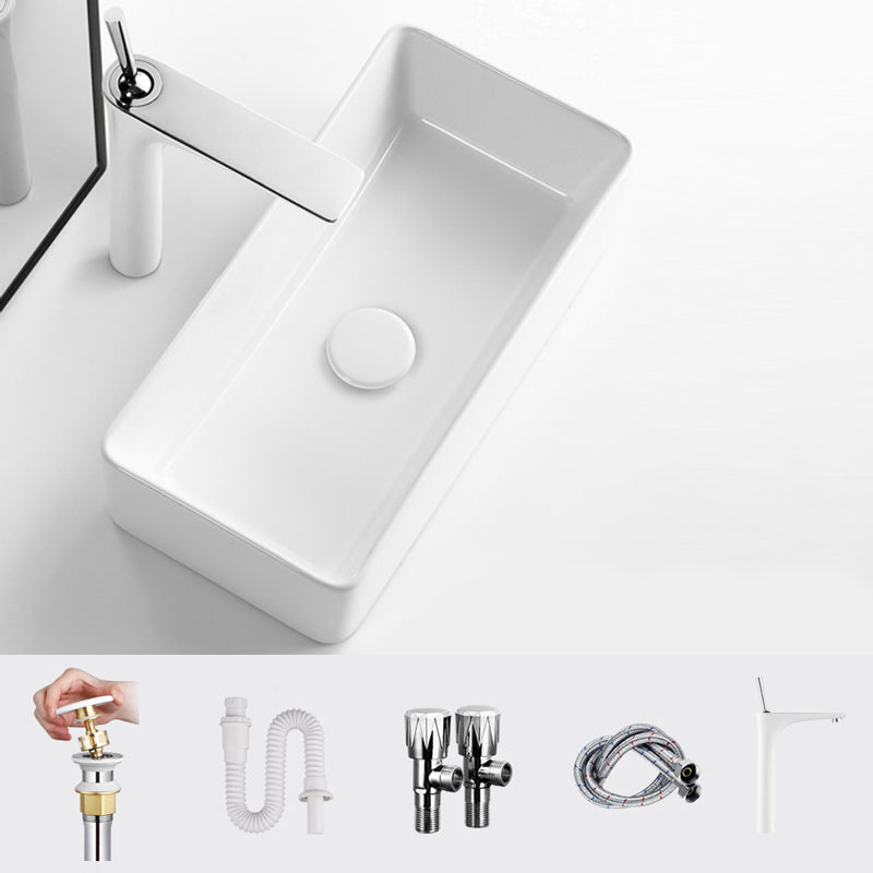 Modern Vessel Bathroom Sink Square Porcelain with Pop-Up Drain Wash Stand 18"L x 9"W x 5"H Straight Faucet Sink with Faucet Clearhalo 'Bathroom Remodel & Bathroom Fixtures' 'Bathroom Sinks & Faucet Components' 'Bathroom Sinks' 'bathroom_sink' 'Home Improvement' 'home_improvement' 'home_improvement_bathroom_sink' 6644265