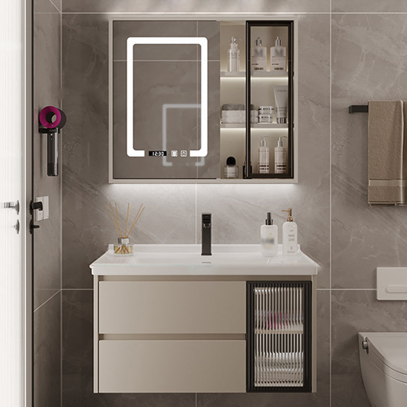 2 Drawers Vanity Wood Frame Wall Mount Rectangle Single Sink Bathroom Vanity with Mirror Vanity & Faucet & Smart Medicine Cabinet Clearhalo 'Bathroom Remodel & Bathroom Fixtures' 'Bathroom Vanities' 'bathroom_vanities' 'Home Improvement' 'home_improvement' 'home_improvement_bathroom_vanities' 6644490