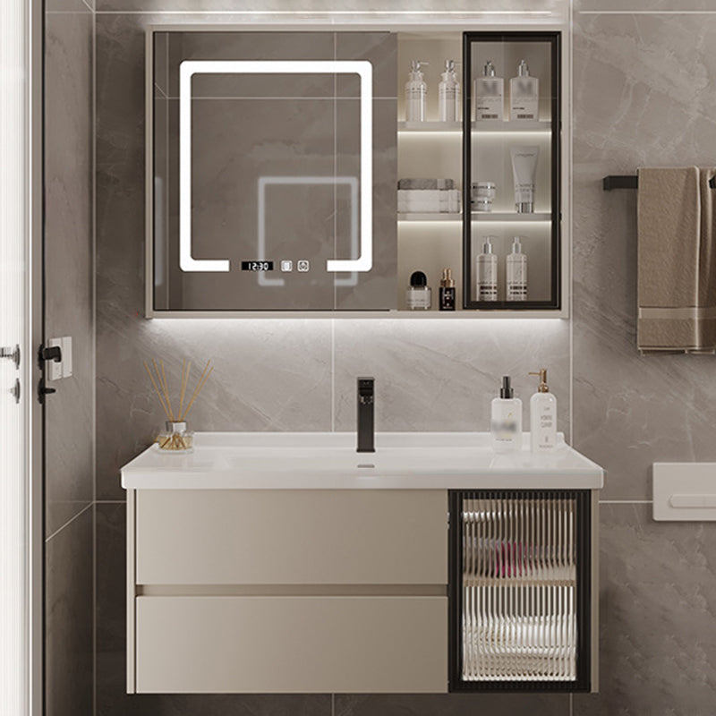 2 Drawers Vanity Wood Frame Wall Mount Rectangle Single Sink Bathroom Vanity with Mirror Vanity & Faucet & Smart Medicine Cabinet Clearhalo 'Bathroom Remodel & Bathroom Fixtures' 'Bathroom Vanities' 'bathroom_vanities' 'Home Improvement' 'home_improvement' 'home_improvement_bathroom_vanities' 6644492