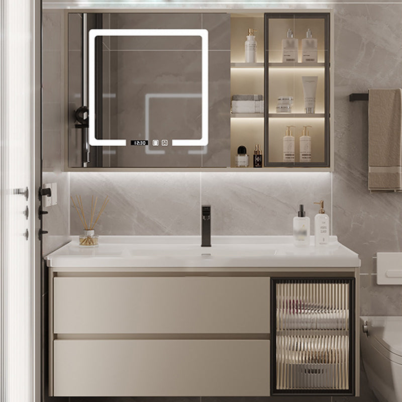 2 Drawers Vanity Wood Frame Wall Mount Rectangle Single Sink Bathroom Vanity with Mirror Vanity & Faucet & Smart Medicine Cabinet Clearhalo 'Bathroom Remodel & Bathroom Fixtures' 'Bathroom Vanities' 'bathroom_vanities' 'Home Improvement' 'home_improvement' 'home_improvement_bathroom_vanities' 6644494