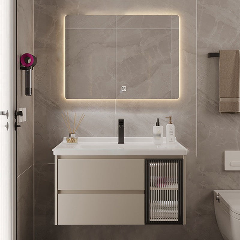 2 Drawers Vanity Wood Frame Wall Mount Rectangle Single Sink Bathroom Vanity with Mirror Vanity & Faucet & Mirrors Clearhalo 'Bathroom Remodel & Bathroom Fixtures' 'Bathroom Vanities' 'bathroom_vanities' 'Home Improvement' 'home_improvement' 'home_improvement_bathroom_vanities' 6644497