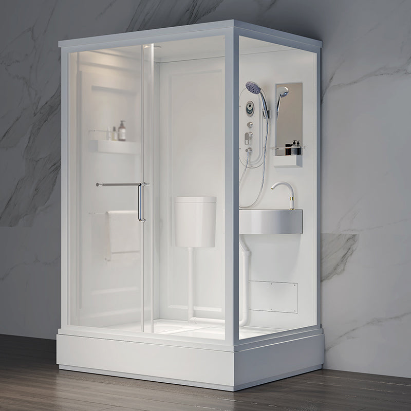 Contemporary Shower Stall Frosted Tempered Glass Rectangle Shower Stall with Ceiling Clearhalo 'Bathroom Remodel & Bathroom Fixtures' 'Home Improvement' 'home_improvement' 'home_improvement_shower_stalls_enclosures' 'Shower Stalls & Enclosures' 'shower_stalls_enclosures' 'Showers & Bathtubs' 6644570