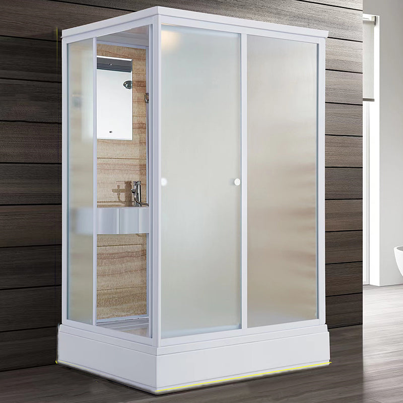 Contemporary Shower Stall Frosted Tempered Glass Rectangle Shower Stall with Ceiling 55"L x 43"W x 91"H Toilet Included Sided Opening Clearhalo 'Bathroom Remodel & Bathroom Fixtures' 'Home Improvement' 'home_improvement' 'home_improvement_shower_stalls_enclosures' 'Shower Stalls & Enclosures' 'shower_stalls_enclosures' 'Showers & Bathtubs' 6644572