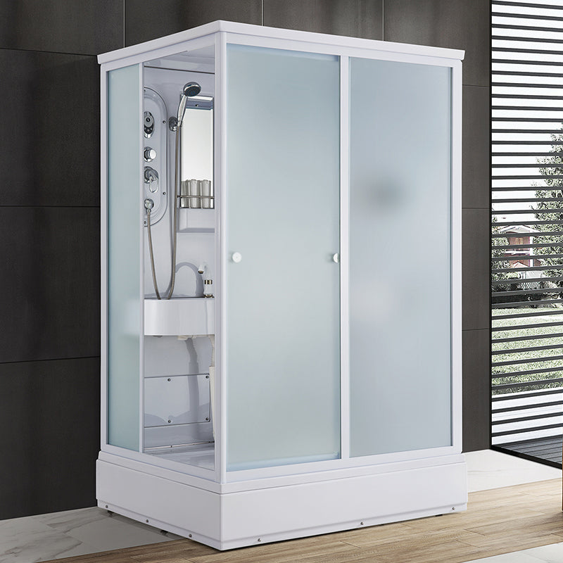 Contemporary Shower Stall Frosted Tempered Glass Rectangle Shower Stall with Ceiling 55"L x 43"W x 91"H Toilet Not Included Sided Opening Clearhalo 'Bathroom Remodel & Bathroom Fixtures' 'Home Improvement' 'home_improvement' 'home_improvement_shower_stalls_enclosures' 'Shower Stalls & Enclosures' 'shower_stalls_enclosures' 'Showers & Bathtubs' 6644576