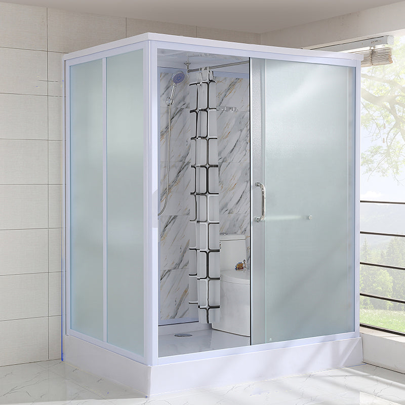 Contemporary Shower Stall Frosted Tempered Glass Rectangle Shower Stall with Ceiling 67"L x 47"W x 91"H Toilet Included Front Opening Clearhalo 'Bathroom Remodel & Bathroom Fixtures' 'Home Improvement' 'home_improvement' 'home_improvement_shower_stalls_enclosures' 'Shower Stalls & Enclosures' 'shower_stalls_enclosures' 'Showers & Bathtubs' 6644579