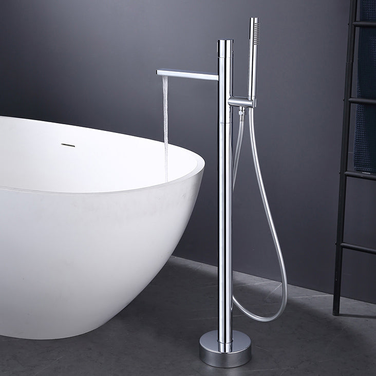 Contemporary Floor Mounted Copper Freestanding Tub Filler High Arc Tub Filler Trim Silver Rre-embedded Clearhalo 'Bathroom Remodel & Bathroom Fixtures' 'Bathtub Faucets' 'bathtub_faucets' 'Home Improvement' 'home_improvement' 'home_improvement_bathtub_faucets' 6644911