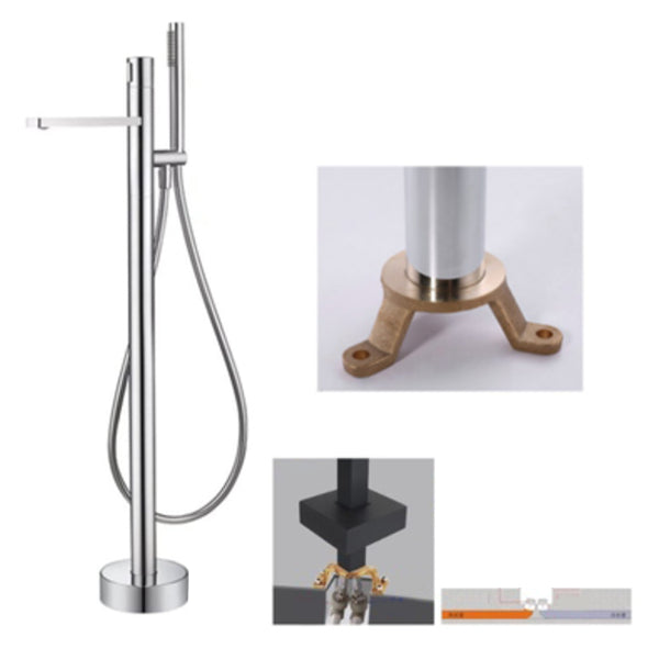 Contemporary Floor Mounted Copper Freestanding Tub Filler High Arc Tub Filler Trim Silver Ground Clearhalo 'Bathroom Remodel & Bathroom Fixtures' 'Bathtub Faucets' 'bathtub_faucets' 'Home Improvement' 'home_improvement' 'home_improvement_bathtub_faucets' 6644916