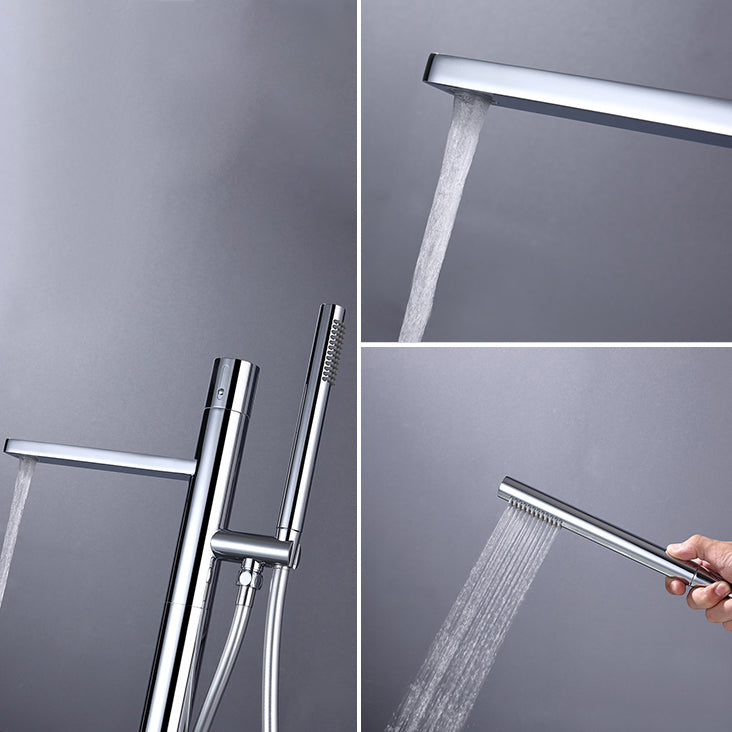 Contemporary Floor Mounted Copper Freestanding Tub Filler High Arc Tub Filler Trim Clearhalo 'Bathroom Remodel & Bathroom Fixtures' 'Bathtub Faucets' 'bathtub_faucets' 'Home Improvement' 'home_improvement' 'home_improvement_bathtub_faucets' 6644925