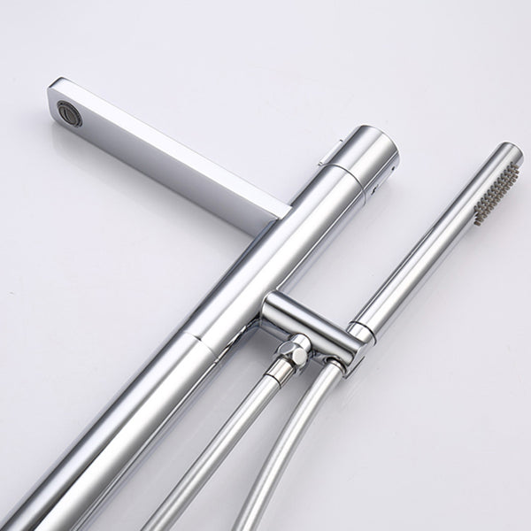 Contemporary Floor Mounted Copper Freestanding Tub Filler High Arc Tub Filler Trim Clearhalo 'Bathroom Remodel & Bathroom Fixtures' 'Bathtub Faucets' 'bathtub_faucets' 'Home Improvement' 'home_improvement' 'home_improvement_bathtub_faucets' 6644926