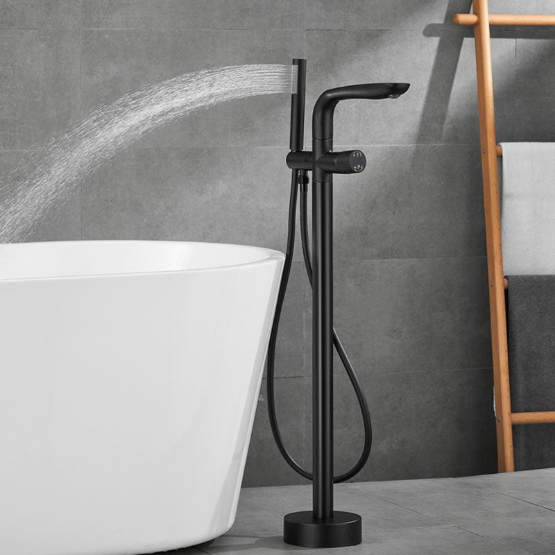 Contemporary Style Freestanding Faucet Copper Floor Mounted Freestanding Faucet Clearhalo 'Bathroom Remodel & Bathroom Fixtures' 'Bathtub Faucets' 'bathtub_faucets' 'Home Improvement' 'home_improvement' 'home_improvement_bathtub_faucets' 6644970