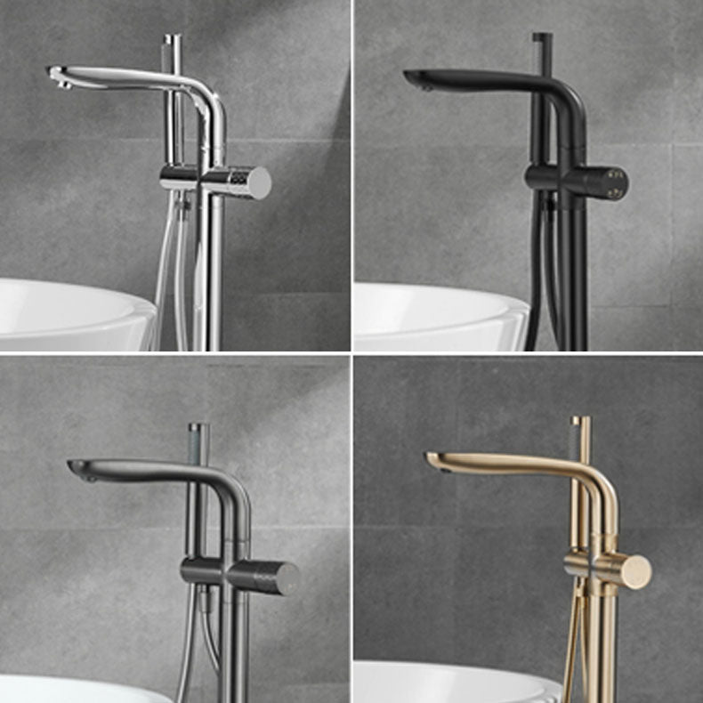 Contemporary Style Freestanding Faucet Copper Floor Mounted Freestanding Faucet Clearhalo 'Bathroom Remodel & Bathroom Fixtures' 'Bathtub Faucets' 'bathtub_faucets' 'Home Improvement' 'home_improvement' 'home_improvement_bathtub_faucets' 6644972