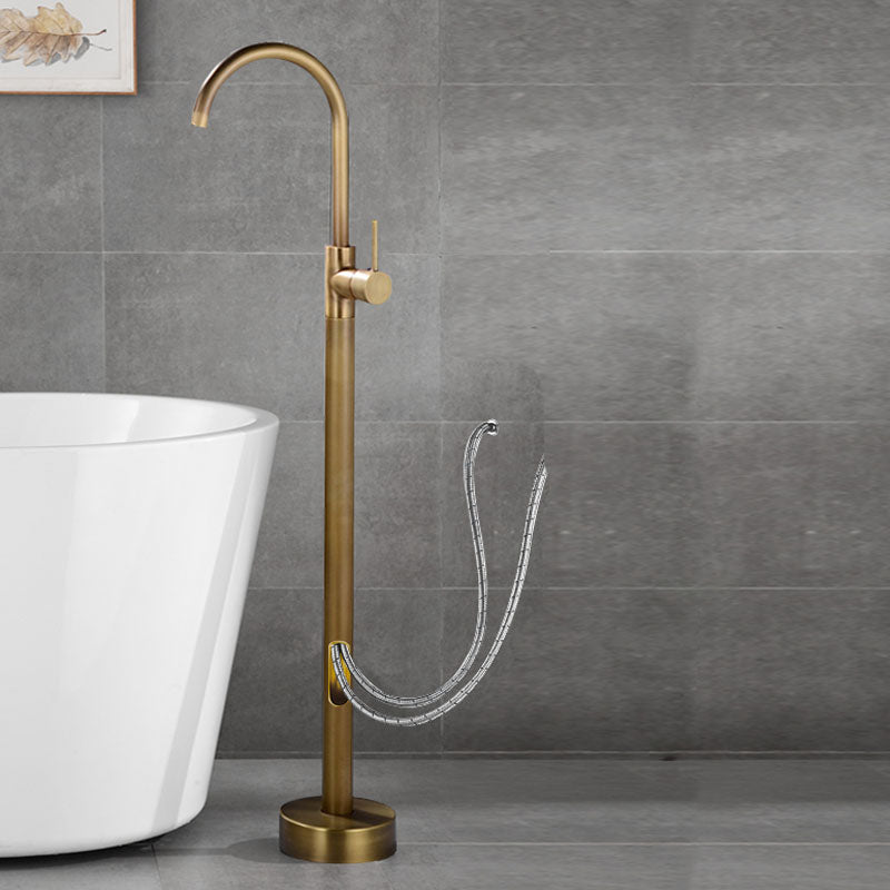 Contemporary Style Freestanding Faucet Copper Floor Mounted Freestanding Faucet Bronze Hand Shower Not Included Wall Clearhalo 'Bathroom Remodel & Bathroom Fixtures' 'Bathtub Faucets' 'bathtub_faucets' 'Home Improvement' 'home_improvement' 'home_improvement_bathtub_faucets' 6644973