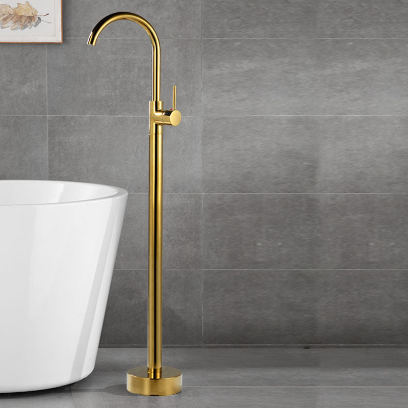 Contemporary Style Freestanding Faucet Copper Floor Mounted Freestanding Faucet Gold Hand Shower Not Included Ground Clearhalo 'Bathroom Remodel & Bathroom Fixtures' 'Bathtub Faucets' 'bathtub_faucets' 'Home Improvement' 'home_improvement' 'home_improvement_bathtub_faucets' 6644979
