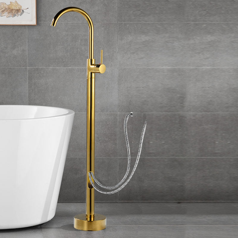 Contemporary Style Freestanding Faucet Copper Floor Mounted Freestanding Faucet Gold Hand Shower Not Included Wall Clearhalo 'Bathroom Remodel & Bathroom Fixtures' 'Bathtub Faucets' 'bathtub_faucets' 'Home Improvement' 'home_improvement' 'home_improvement_bathtub_faucets' 6644980