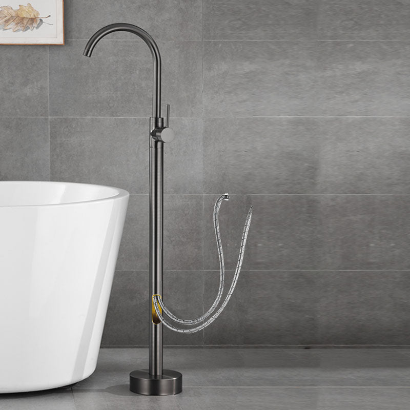 Contemporary Style Freestanding Faucet Copper Floor Mounted Freestanding Faucet Dark Gray Hand Shower Not Included Wall Clearhalo 'Bathroom Remodel & Bathroom Fixtures' 'Bathtub Faucets' 'bathtub_faucets' 'Home Improvement' 'home_improvement' 'home_improvement_bathtub_faucets' 6644985