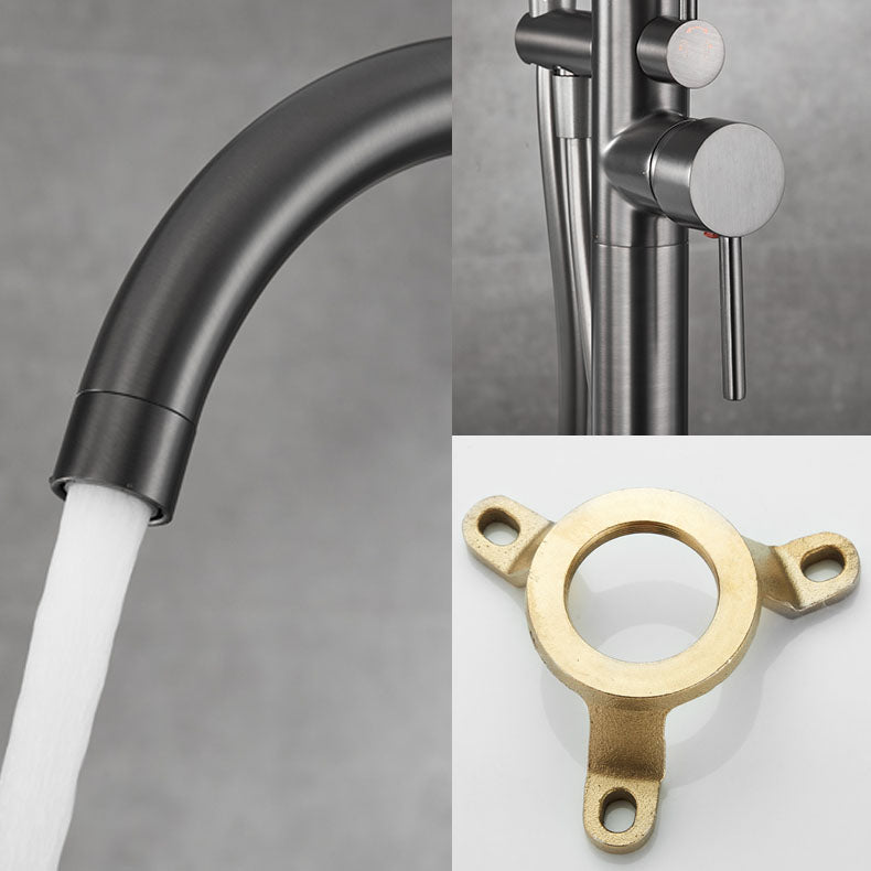 Contemporary Style Freestanding Faucet Copper Floor Mounted Freestanding Faucet Clearhalo 'Bathroom Remodel & Bathroom Fixtures' 'Bathtub Faucets' 'bathtub_faucets' 'Home Improvement' 'home_improvement' 'home_improvement_bathtub_faucets' 6644992