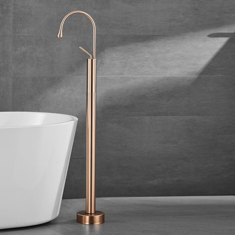 Contemporary Style Freestanding Faucet Copper Floor Mounted Freestanding Faucet Rose Gold Hand Shower Not Included Ground Clearhalo 'Bathroom Remodel & Bathroom Fixtures' 'Bathtub Faucets' 'bathtub_faucets' 'Home Improvement' 'home_improvement' 'home_improvement_bathtub_faucets' 6645012