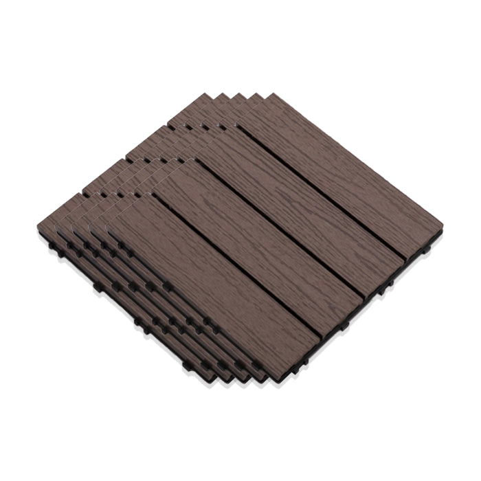 Interlocking Composite Deck Tile Outdoor Patio 11.8" x 11.8" Decktile Dark Wood Clearhalo 'Home Improvement' 'home_improvement' 'home_improvement_outdoor_deck_tiles_planks' 'Outdoor Deck Tiles & Planks' 'Outdoor Flooring & Tile' 'Outdoor Remodel' 'outdoor_deck_tiles_planks' 6645357