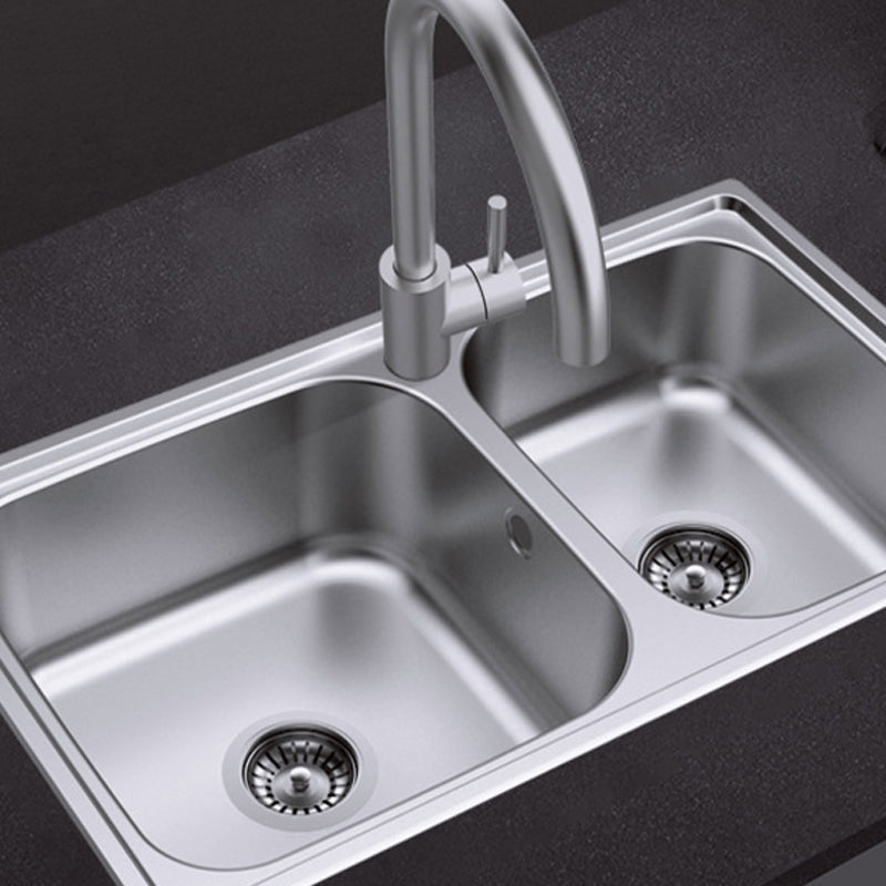 Stainless Steel Kitchen Sink Modern Kitchen Sink with Double Sink(Not Included Faucet) Clearhalo 'Home Improvement' 'home_improvement' 'home_improvement_kitchen_sinks' 'Kitchen Remodel & Kitchen Fixtures' 'Kitchen Sinks & Faucet Components' 'Kitchen Sinks' 'kitchen_sinks' 6646079