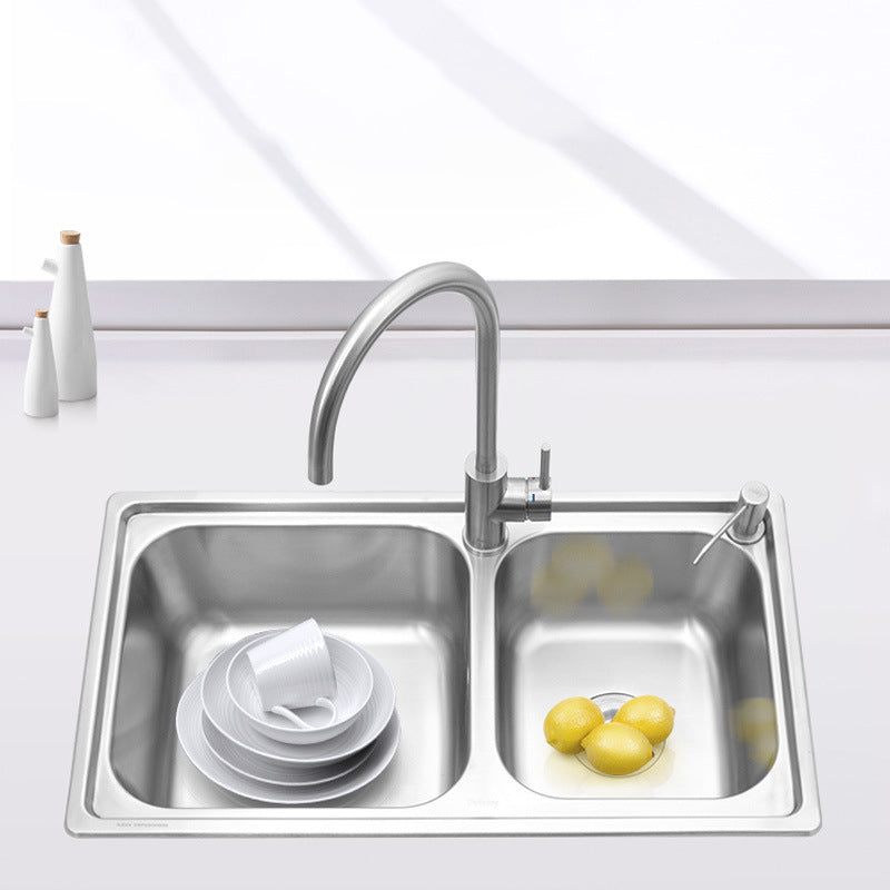 Stainless Steel Kitchen Sink Modern Kitchen Sink with Double Sink(Not Included Faucet) Clearhalo 'Home Improvement' 'home_improvement' 'home_improvement_kitchen_sinks' 'Kitchen Remodel & Kitchen Fixtures' 'Kitchen Sinks & Faucet Components' 'Kitchen Sinks' 'kitchen_sinks' 6646080