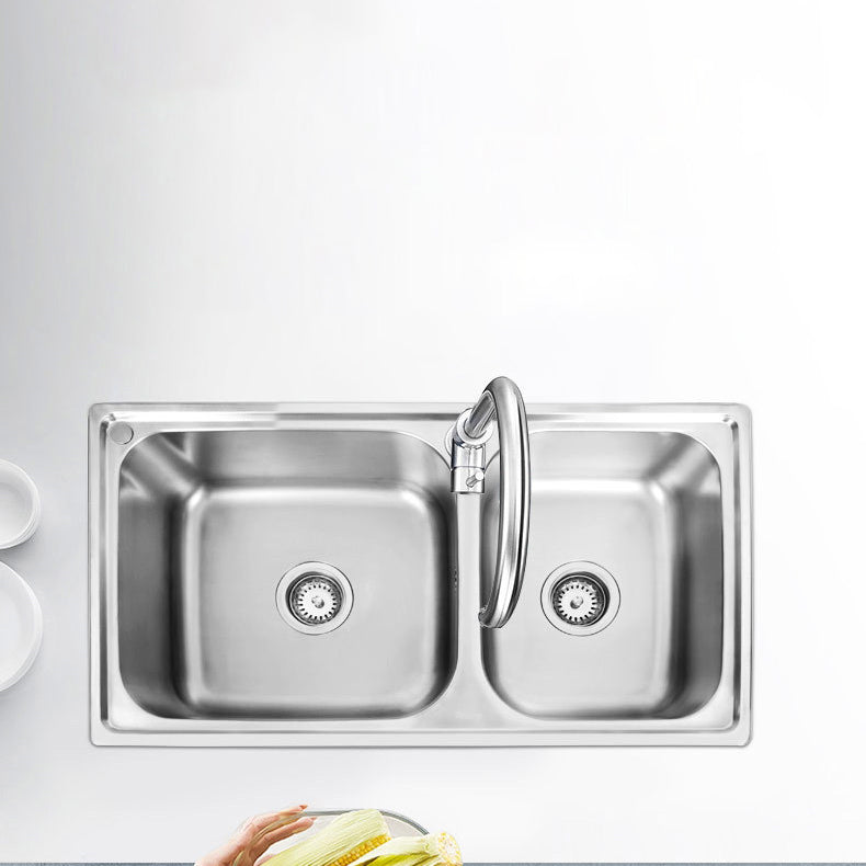 Stainless Steel Kitchen Sink Modern Kitchen Sink with Double Sink(Not Included Faucet) Clearhalo 'Home Improvement' 'home_improvement' 'home_improvement_kitchen_sinks' 'Kitchen Remodel & Kitchen Fixtures' 'Kitchen Sinks & Faucet Components' 'Kitchen Sinks' 'kitchen_sinks' 6646081