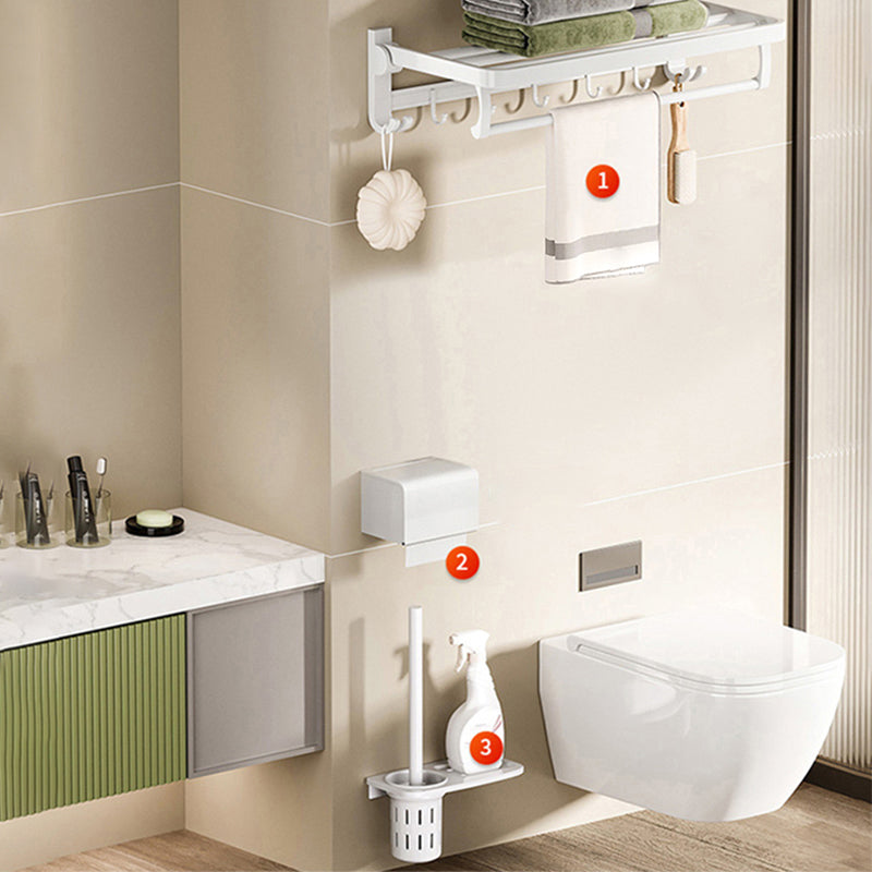 White Bathroom Accessory Set Contemporary Aluminum Bathroom Accessory Kit with Towel Bar Towel Rack & Toilet Paper Holder & Toilet Brush Clearhalo 'Bathroom Hardware Sets' 'Bathroom Hardware' 'Bathroom Remodel & Bathroom Fixtures' 'bathroom_hardware_sets' 'Home Improvement' 'home_improvement' 'home_improvement_bathroom_hardware_sets' 6648982