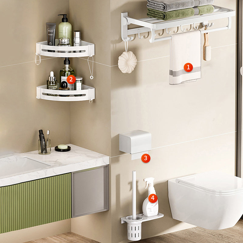 White Bathroom Accessory Set Contemporary Aluminum Bathroom Accessory Kit with Towel Bar 5-Piece Set (Toilet Paper Holder) Clearhalo 'Bathroom Hardware Sets' 'Bathroom Hardware' 'Bathroom Remodel & Bathroom Fixtures' 'bathroom_hardware_sets' 'Home Improvement' 'home_improvement' 'home_improvement_bathroom_hardware_sets' 6648993