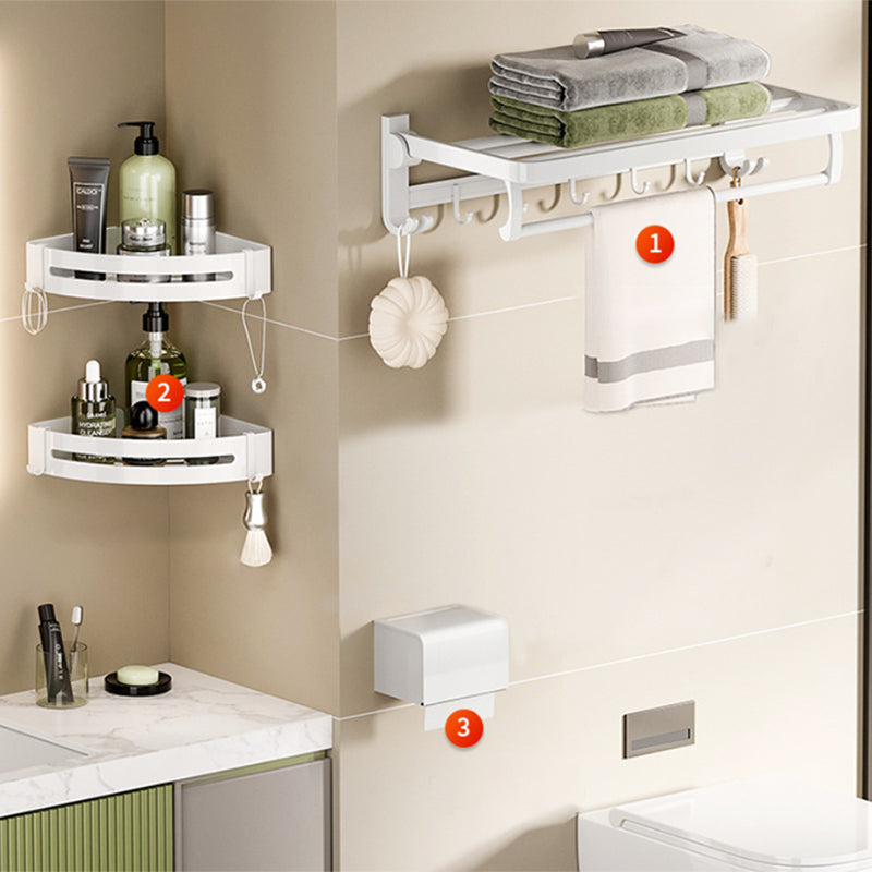 White Bathroom Accessory Set Contemporary Aluminum Bathroom Accessory Kit with Towel Bar 4-Piece Set (Toilet Paper Holder) Clearhalo 'Bathroom Hardware Sets' 'Bathroom Hardware' 'Bathroom Remodel & Bathroom Fixtures' 'bathroom_hardware_sets' 'Home Improvement' 'home_improvement' 'home_improvement_bathroom_hardware_sets' 6648997