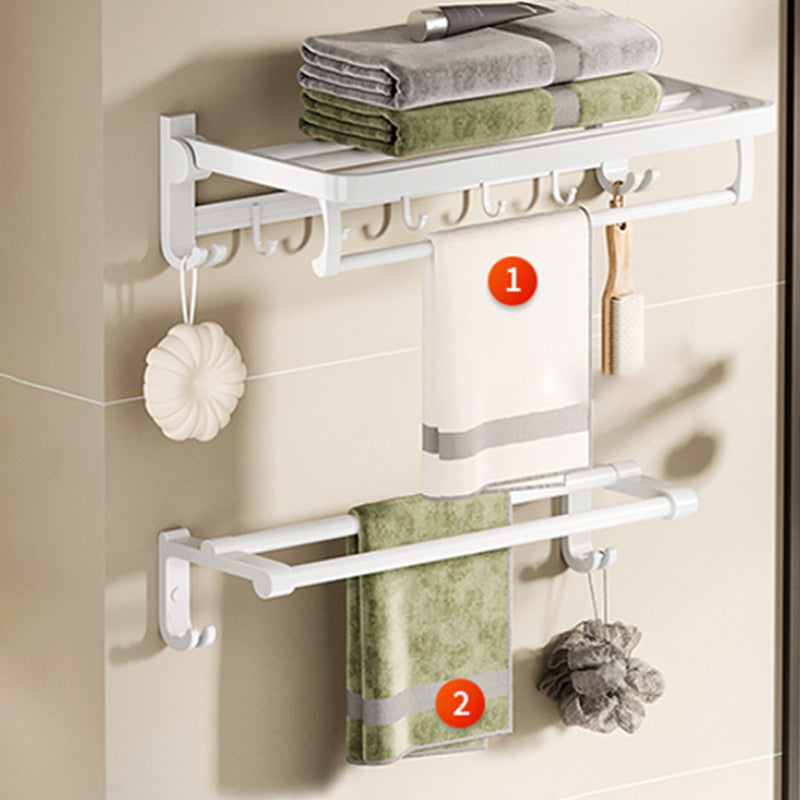 White Bathroom Accessory Set Contemporary Aluminum Bathroom Accessory Kit with Towel Bar Towel Rack with Towel Bar (Double Bars) Clearhalo 'Bathroom Hardware Sets' 'Bathroom Hardware' 'Bathroom Remodel & Bathroom Fixtures' 'bathroom_hardware_sets' 'Home Improvement' 'home_improvement' 'home_improvement_bathroom_hardware_sets' 6649002