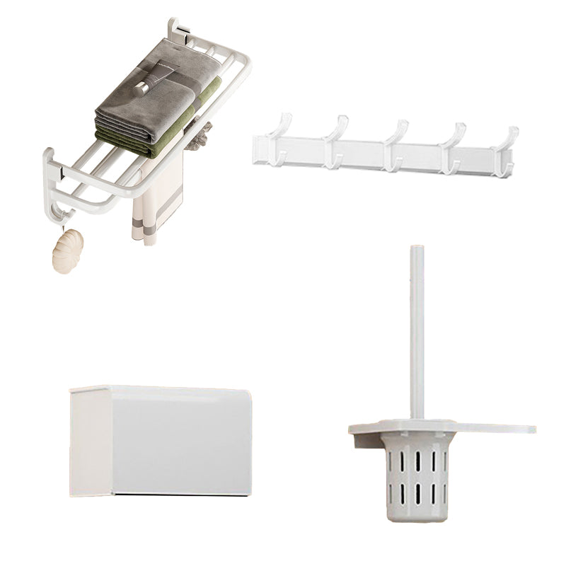 White Bathroom Accessory Set Contemporary Aluminum Bathroom Accessory Kit with Towel Bar 4-Piece Set (Row Hook) Clearhalo 'Bathroom Hardware Sets' 'Bathroom Hardware' 'Bathroom Remodel & Bathroom Fixtures' 'bathroom_hardware_sets' 'Home Improvement' 'home_improvement' 'home_improvement_bathroom_hardware_sets' 6649003