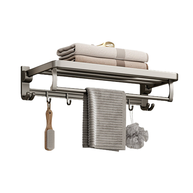 Modern Bathroom Accessory Set in Gray with Bath Shelf/Towel Bar/Robe Hooks & Paper Holder Towel Rack (28"L) Clearhalo 'Bathroom Hardware Sets' 'Bathroom Hardware' 'Bathroom Remodel & Bathroom Fixtures' 'bathroom_hardware_sets' 'Home Improvement' 'home_improvement' 'home_improvement_bathroom_hardware_sets' 6649022