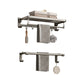 Modern Bathroom Accessory Set in Gray with Bath Shelf/Towel Bar/Robe Hooks & Paper Holder Towel Rack with Towel Bar (Double Bars) Clearhalo 'Bathroom Hardware Sets' 'Bathroom Hardware' 'Bathroom Remodel & Bathroom Fixtures' 'bathroom_hardware_sets' 'Home Improvement' 'home_improvement' 'home_improvement_bathroom_hardware_sets' 6649041